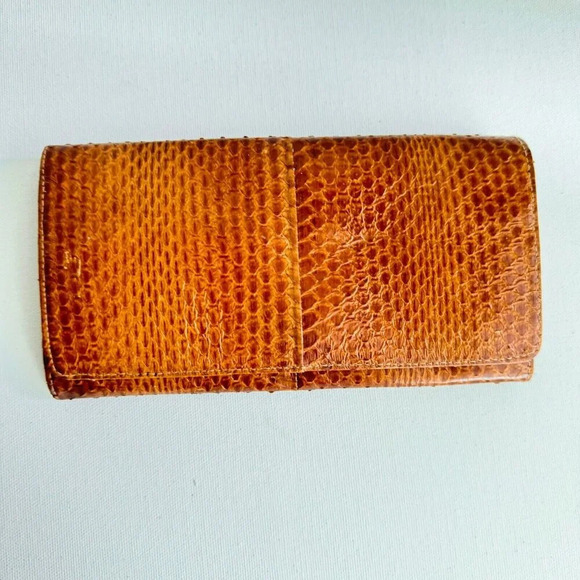 Vintage Snakeskin Classic camel Brown Long Bifold Wallet - Picture 3 of 6